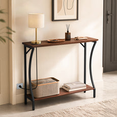 CBJCBJ Narrow Console Table with Charging Station, 2-Tier Simple Entryway Table for Living Room Hallway,Brown