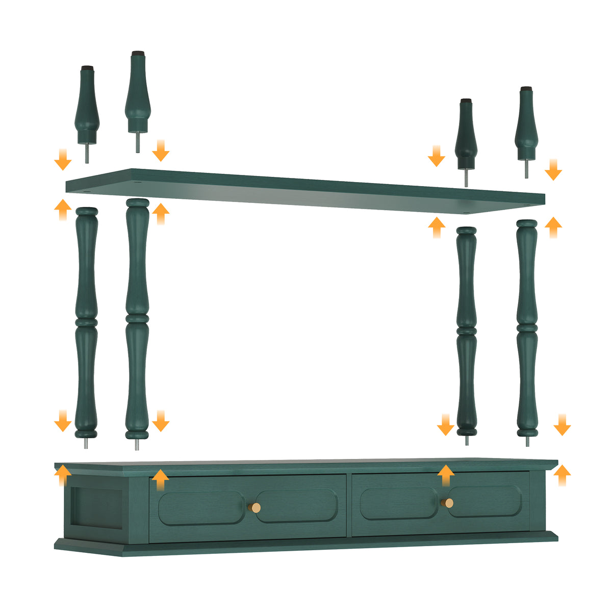 CBJCBJ Minimal Assembly Console Table, Entryway Table with 2 Drawers and Open Shelf, for Living Room, Green