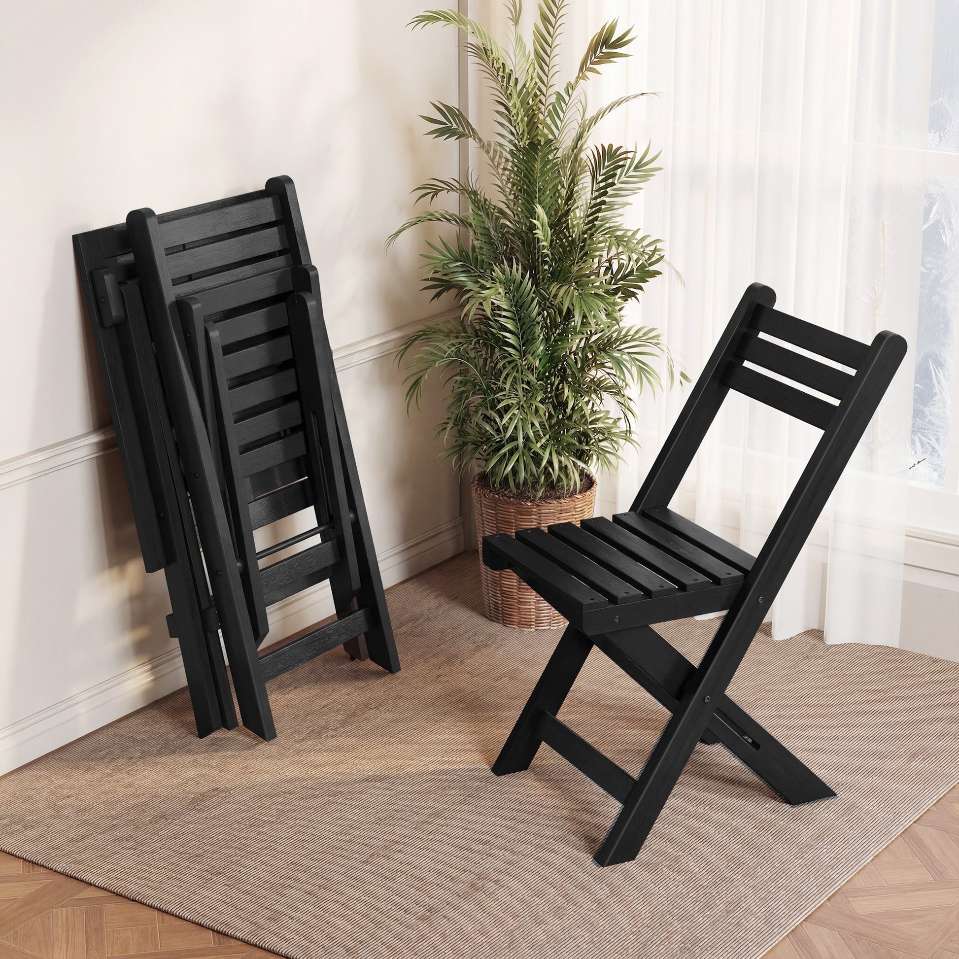 HLR 3-Piece Folding Bistro Table and Chairs Set, Outdoor Patio Solid Wood Furniture Sets with Table Outdoor Garden, Black