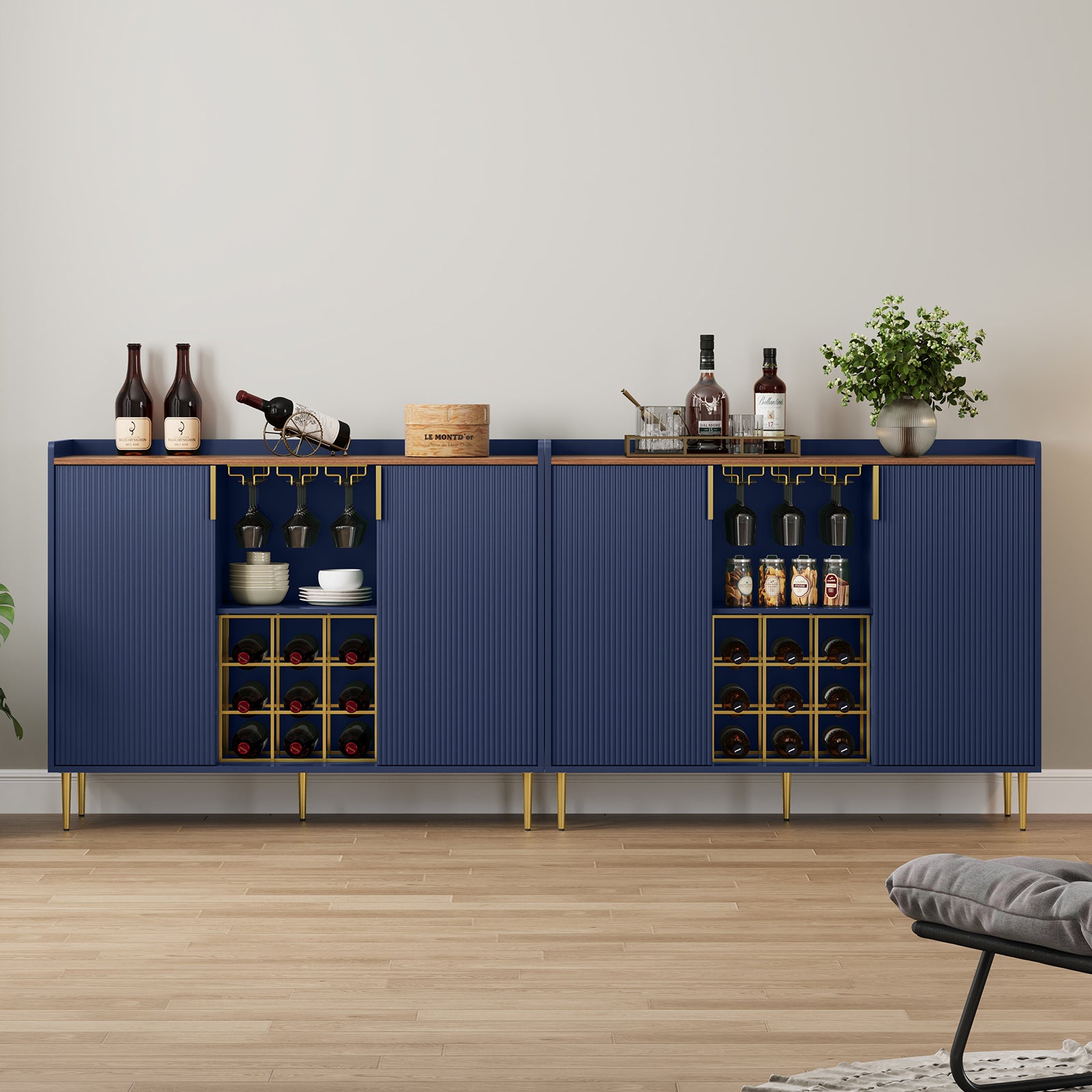 HLR 47.2" Coffee Wine Bar Cabinet with 2 Door, Modern Buffet Sideboard Table for Dining Room, Navy Blue