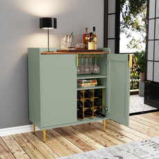 CBJCBJ Modern Wine Cabinet, Home Bar Cabinet with Storage Drawers and Wine Rack, Kitchen Sideboard,Sage Green