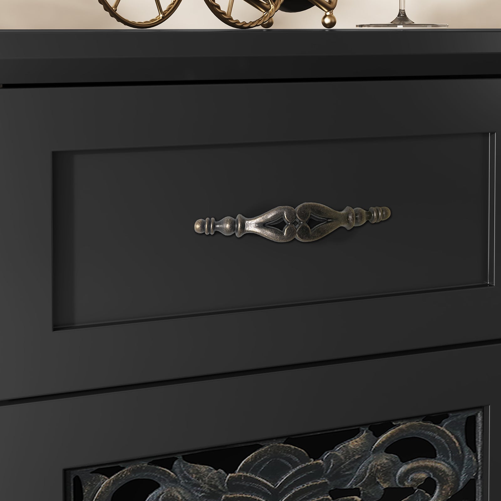 HLR 47.2" Wine Bar Cabinet, Retro Sideboard Buffet Coffee Bar with Storage for Living Room, Black