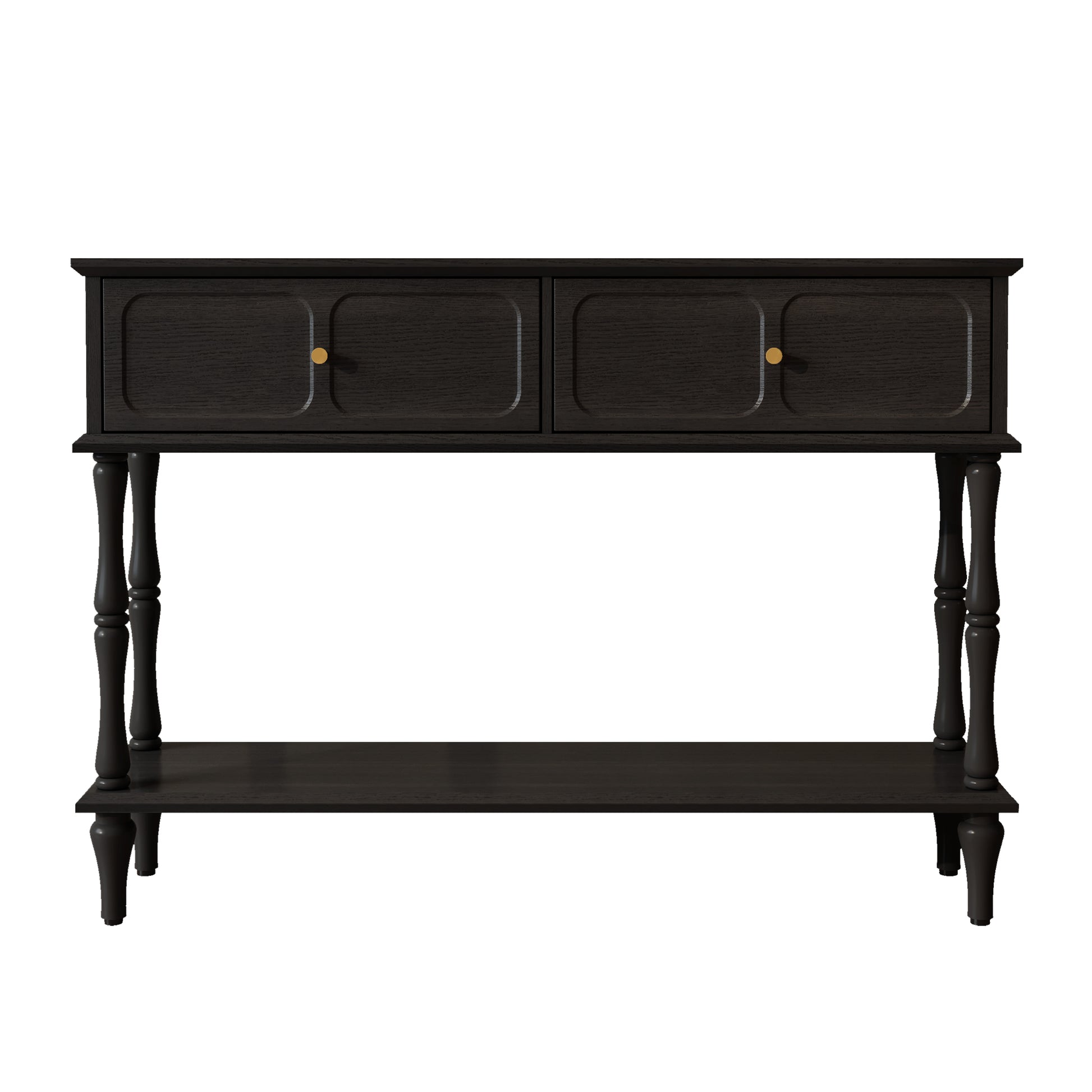 HLR 47" Mid Century Console Table, Aged Finish Entryway Table with Storage Shelf for Hallway, Black