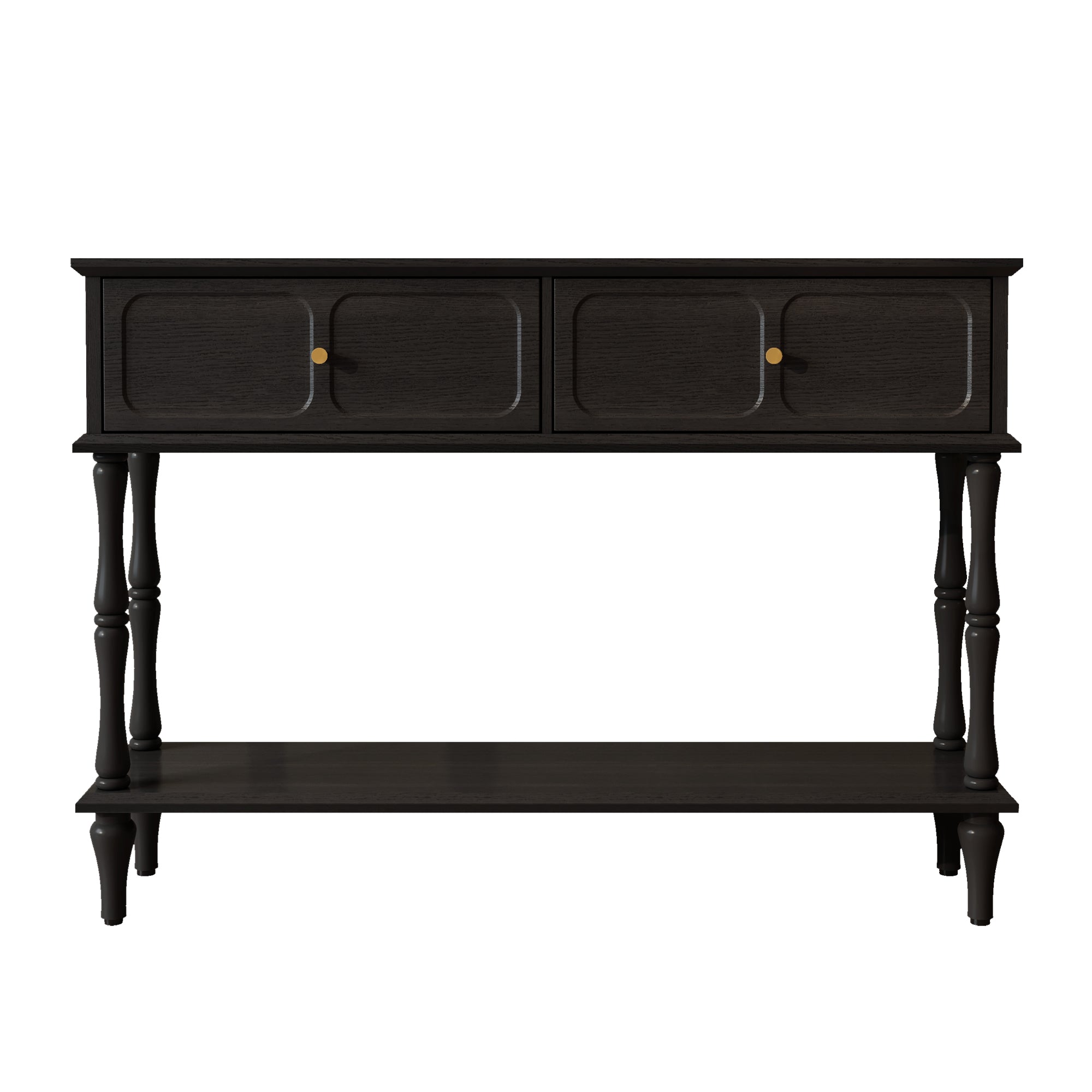 HLR 47" Mid Century Console Table, Aged Finish Entryway Table with Storage Shelf for Hallway, Black
