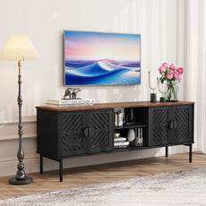 CBJCBJ Modern Mid Century 63" TV Stand for 70" TV with Storage, Entertainment Center for Living Room,Black