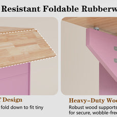 HLR 51.7" W Rolling Kitchen Islands Cart, Adjustable Shelves, Breakfast Bar, Storage Cabinets,Pink