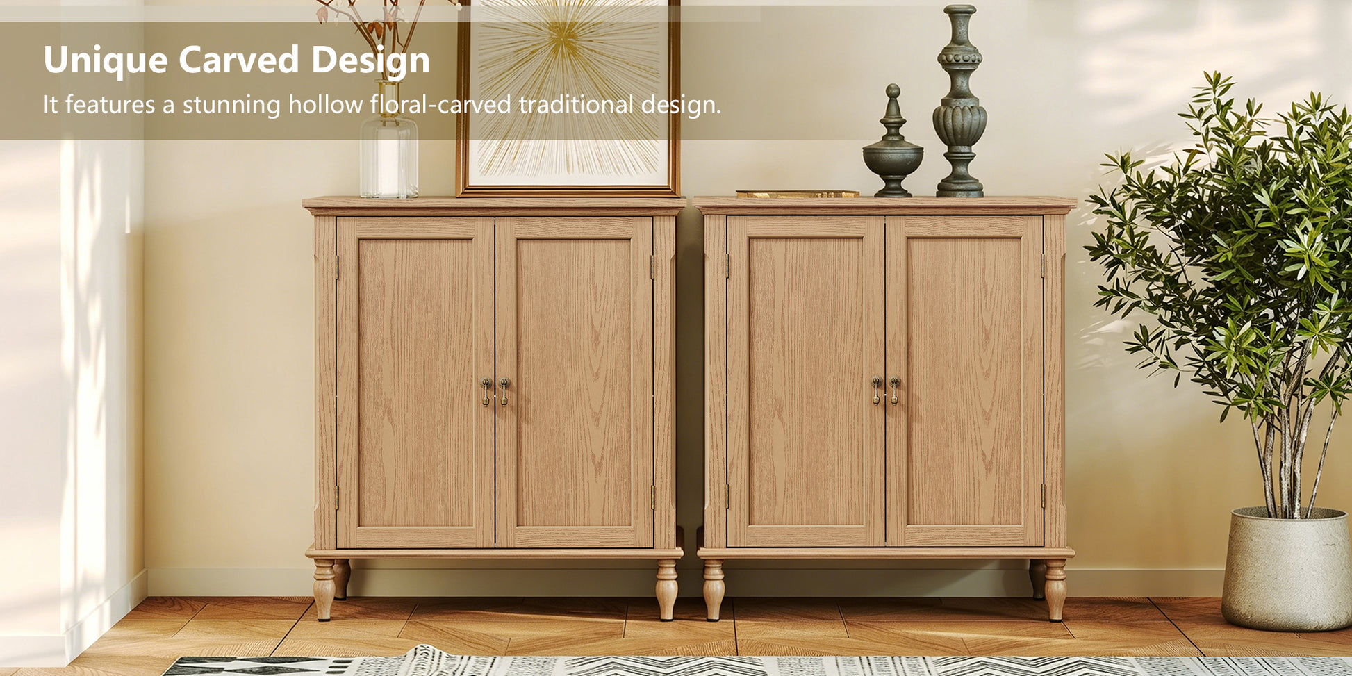 HLR 31.5'' Large Sideboard Buffet Cabinet with Storage, 2 Doors Modern Credenza Table for Living Room, Brown