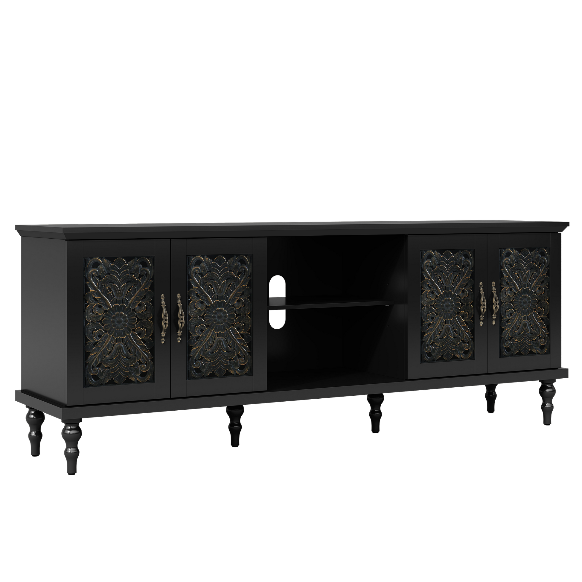 HLR® 67'' Vintage TV Stand with Hollow Carved Doors