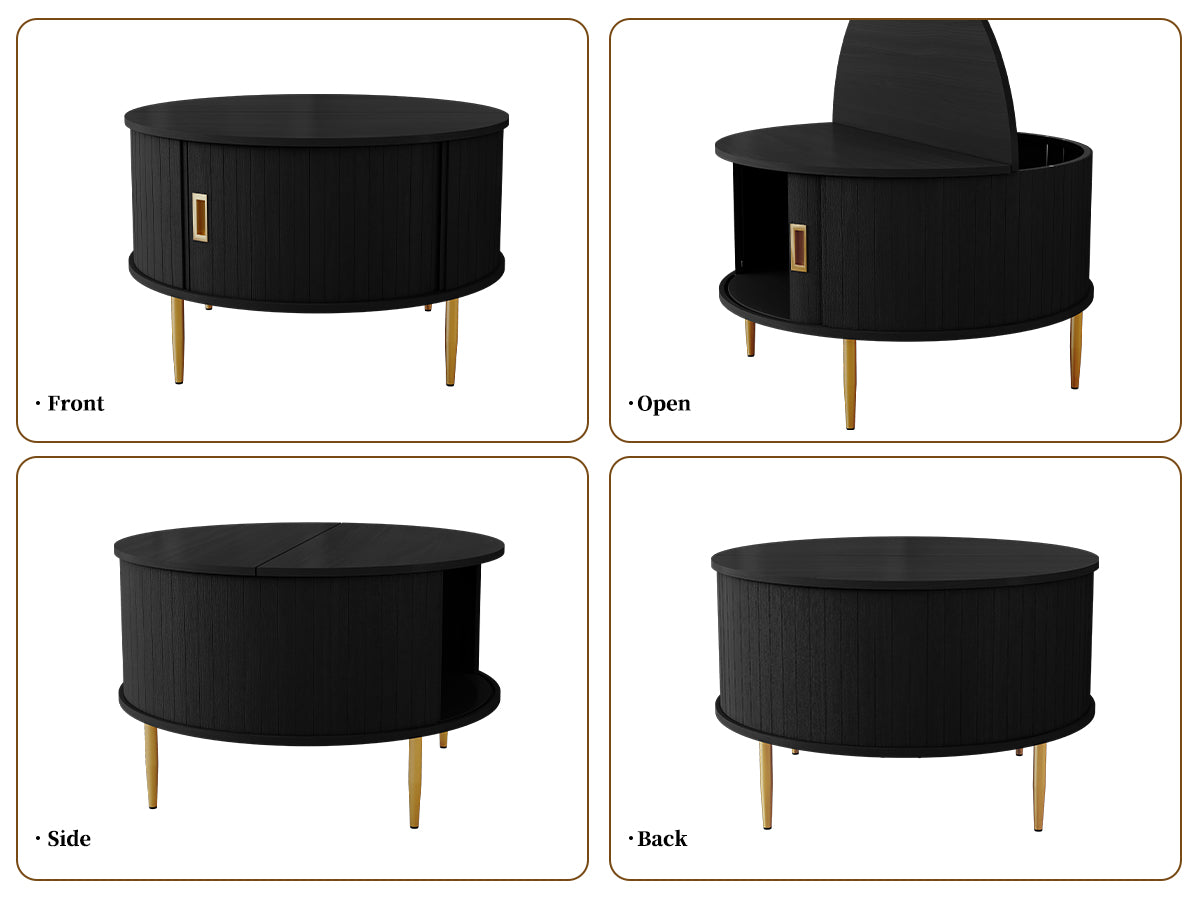 CBJCBJ 31" Modern Round Coffee Table with Sliding Door Storage, Center Table for Living Room