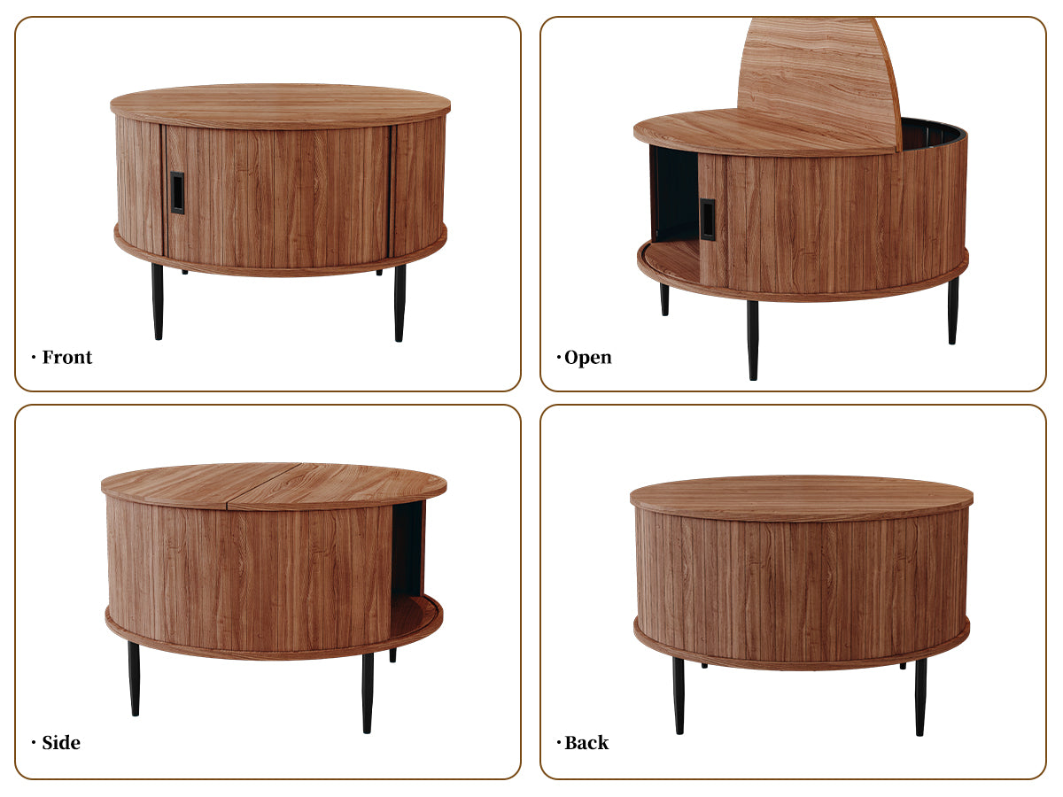 CBJCBJ 31" Modern Round Coffee Table with Sliding Door Storage, Center Table for Living Room