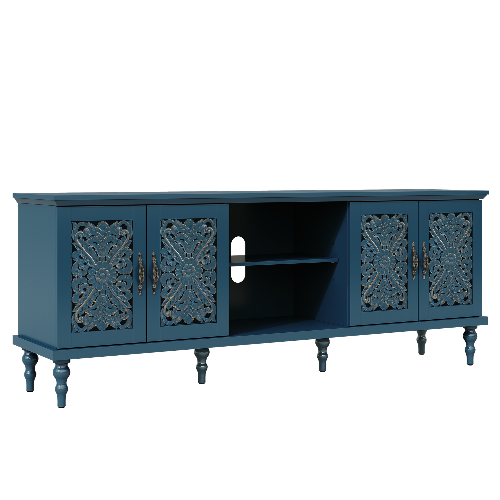 HLR® 67'' Vintage TV Stand with Hollow Carved Doors