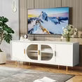 CBJCBJ 66" TV up to 75" Stand for Living Room, Entertainment Center with Glass Storage Cabinet