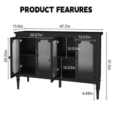 CBJCBJ Retro 47'' Wood Sideboard Buffet Cabinet,Storage Cabinet with Glass Doors for Living Dining & Bedroom (Black)