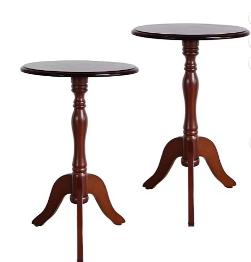 HLR Round Small End Table Set of 2, Wooden Pedestal Side Coffee Table, 2pcs Vintage Accent Nightstand for Living Room, Bedroom, Entryway, Dark Brown