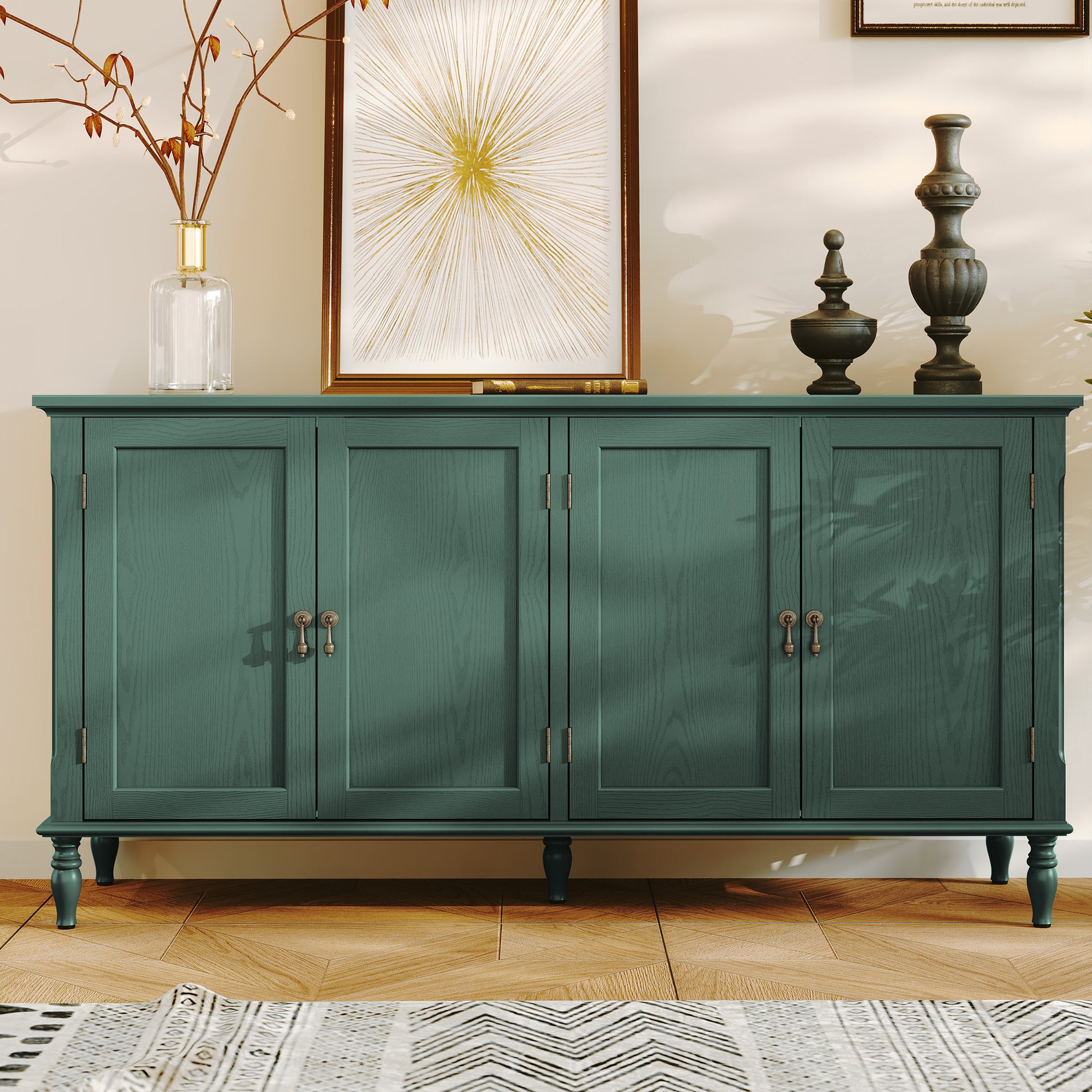 CBJCBJ 58" Retro Sideboard Buffet Cabinet with Storage, Accent Cabinet for Kitchen, Living Room,Green