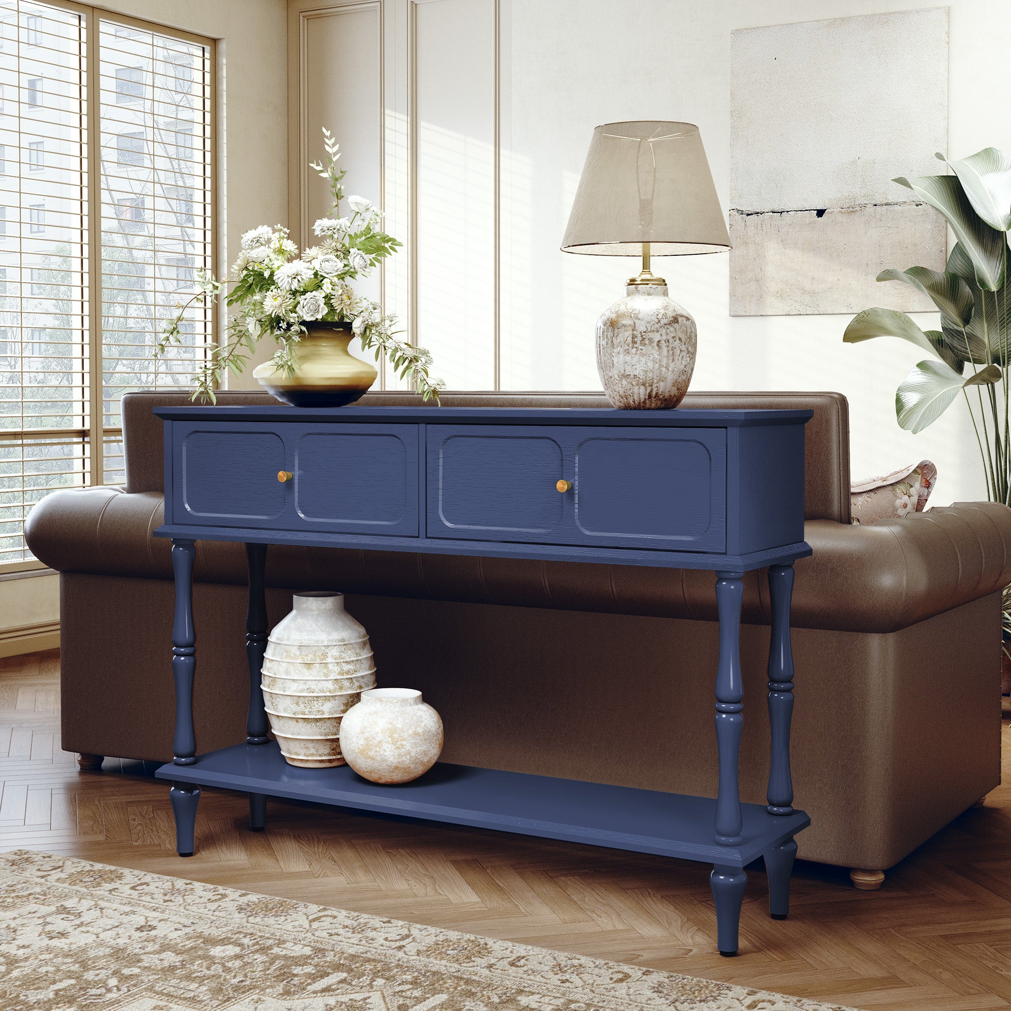 CBJCBJ 47" Mid-Century Console Tables, Entryway Table with Storage for Living Room, Hallway,Blue