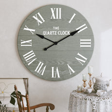 CBJCBJ 35.5” Farmhouse Large Shiplap Round Wall Clock with Roman Numeral for Living Room Decor,Green