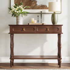 HLR 41" Mid Century Console Tables, Entryway Tables with 2 Drawers, 10 Mins Assembly, Brown