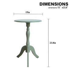 HLR Round Small End Table, Wooden Pedestal Side Coffee Table, Vintage Accent Nightstand for Living Room, Entryway, Green