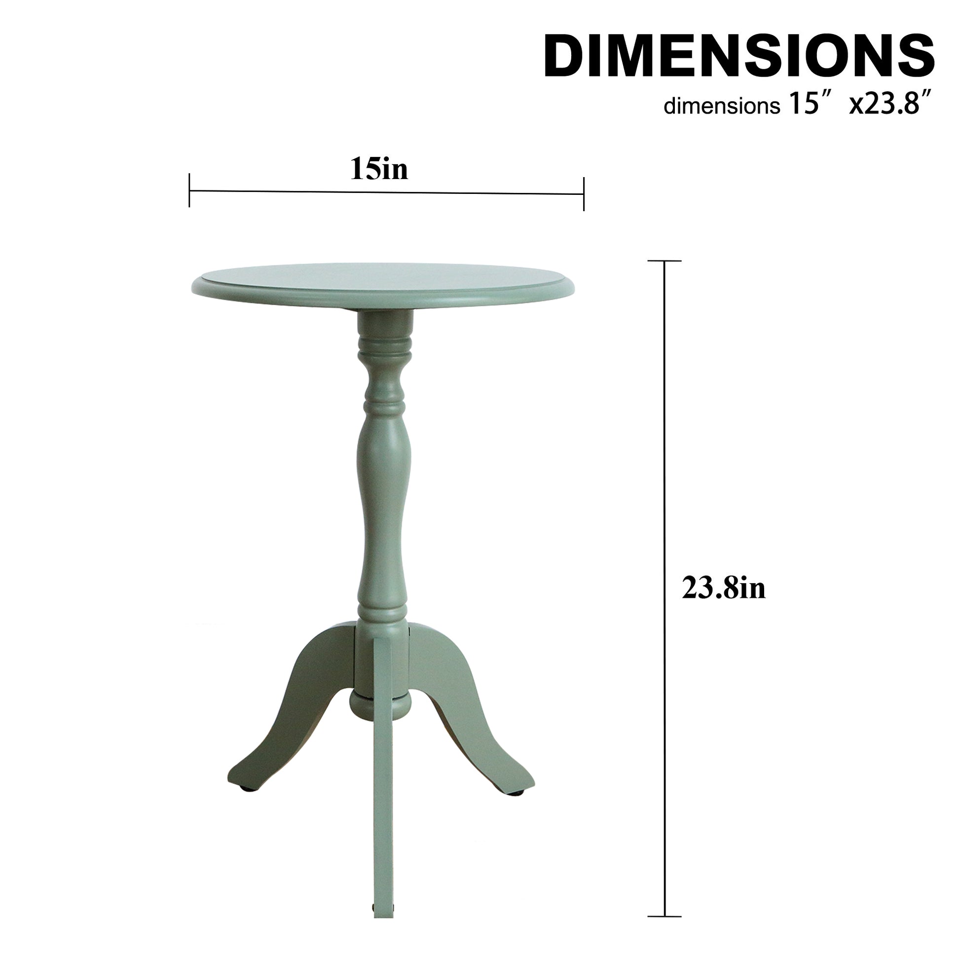 HLR Round Small End Table, Wooden Pedestal Side Coffee Table, Vintage Accent Nightstand for Living Room, Entryway, Green
