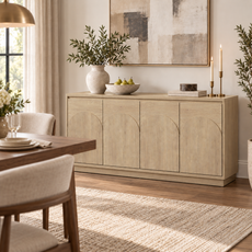 HLR 63'' Sideboard Buffet Cabinet, Mid-Century Wood Accent Cabinet with 4 Doors Storage for Living, Brown