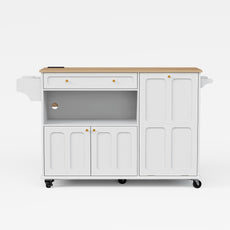 HLR Mid-Century 60" Kitchen Island with Trash Can Storage, Rolling Island Table, White