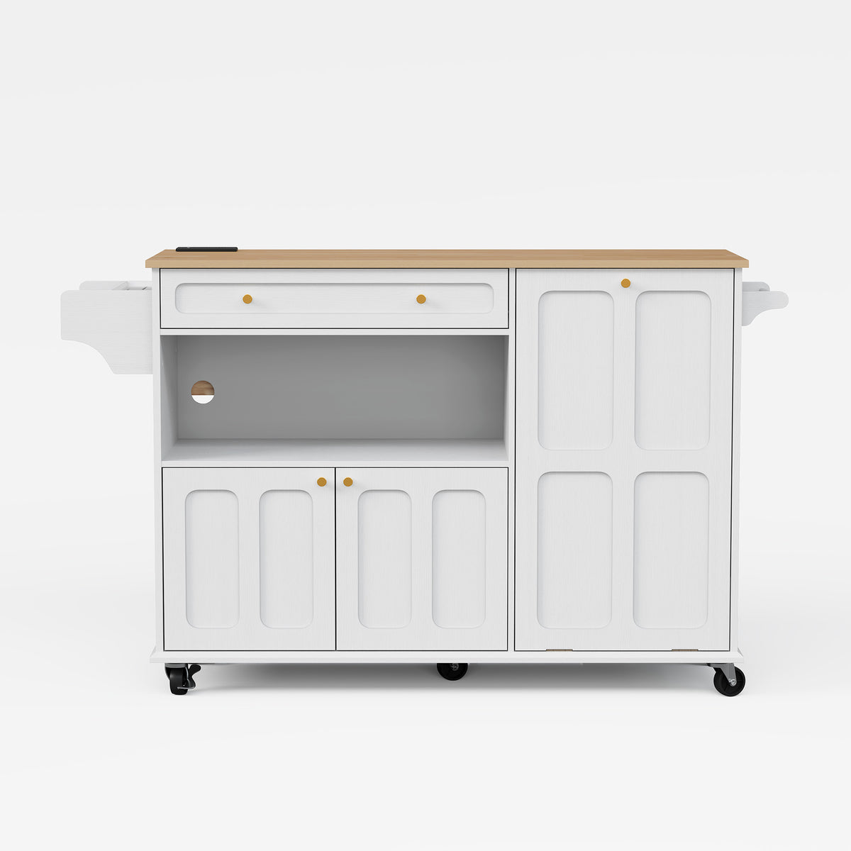 HLR Mid-Century 60" Kitchen Island with Trash Can Storage, Rolling Island Table, White