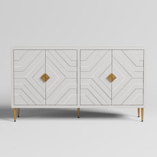 HLR 58" Modern Accent Sideboard Cabinet, 4 Doors, Adjustable Shelves, Fluted Storage Cabinet, White