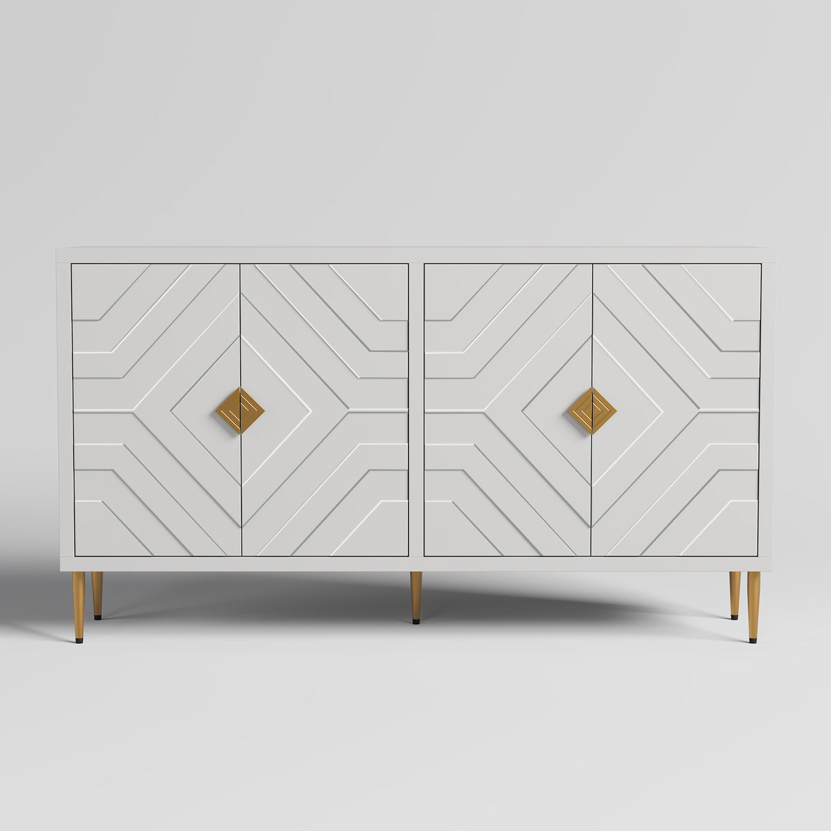 HLR 58" Modern Accent Sideboard Cabinet, 4 Doors, Adjustable Shelves, Fluted Storage Cabinet, White