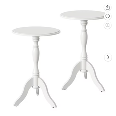 HLR Round Small End Table Set of 2, Wooden Pedestal Side Coffee Table, 2pcs Vintage Accent Nightstand for Living Room, Bedroom, Entryway, Pure White