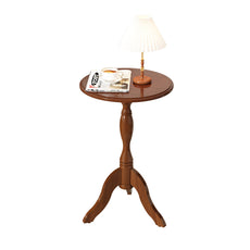 HLR Round Small End Table, Wooden Pedestal Side Coffee Tables, Vintage Accent Nightstand for Living Room, Bedroom, Entryway (2, Walnut)