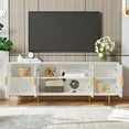 CBJCBJ 66" TV up to 75" Stand for Living Room, Entertainment Center with Glass Storage Cabinet