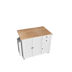 HLR 50.39" Kitchen Island with Storage, Wood Top Cart with Drop Leaf and Wheels, White