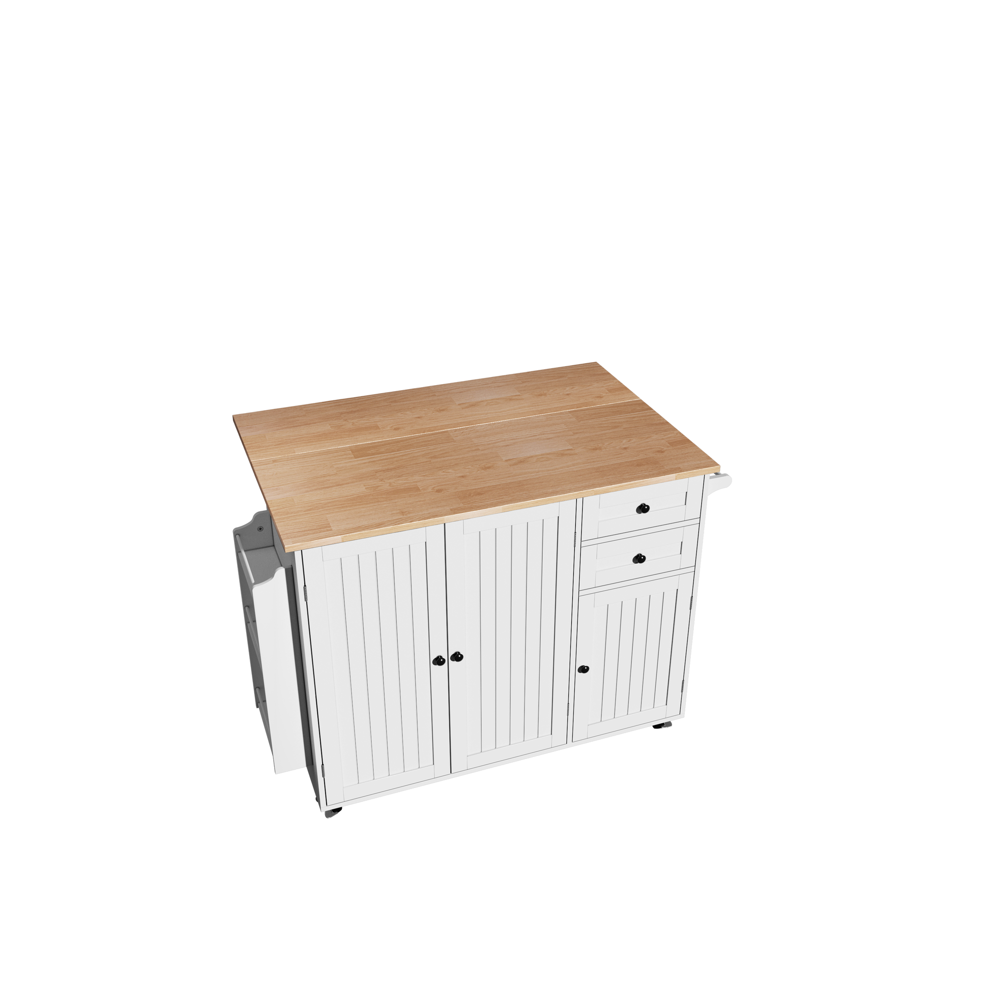 HLR 50.39" Kitchen Island with Storage, Wood Top Cart with Drop Leaf and Wheels, White