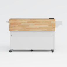 HLR Mid-Century 60" Kitchen Island with Trash Can Storage, Rolling Island Table, White