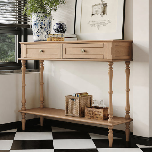 HLR 40" Modern Console Table, Assembled Entryway Table with 2 Drawers for Living Room, Brown