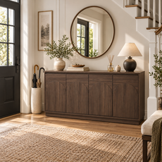 HLR 63'' Sideboard Buffet Cabinet, Mid-Century Wood Accent Cabinet with 4 Doors Storage for Living, Gray