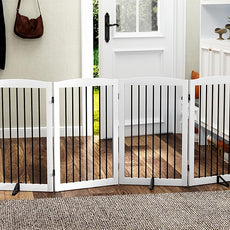 HLR® Freestanding Pet Gate for Dogs, Foldable Wooden Dog Gate, Indoor Pet Barrier for Stairs