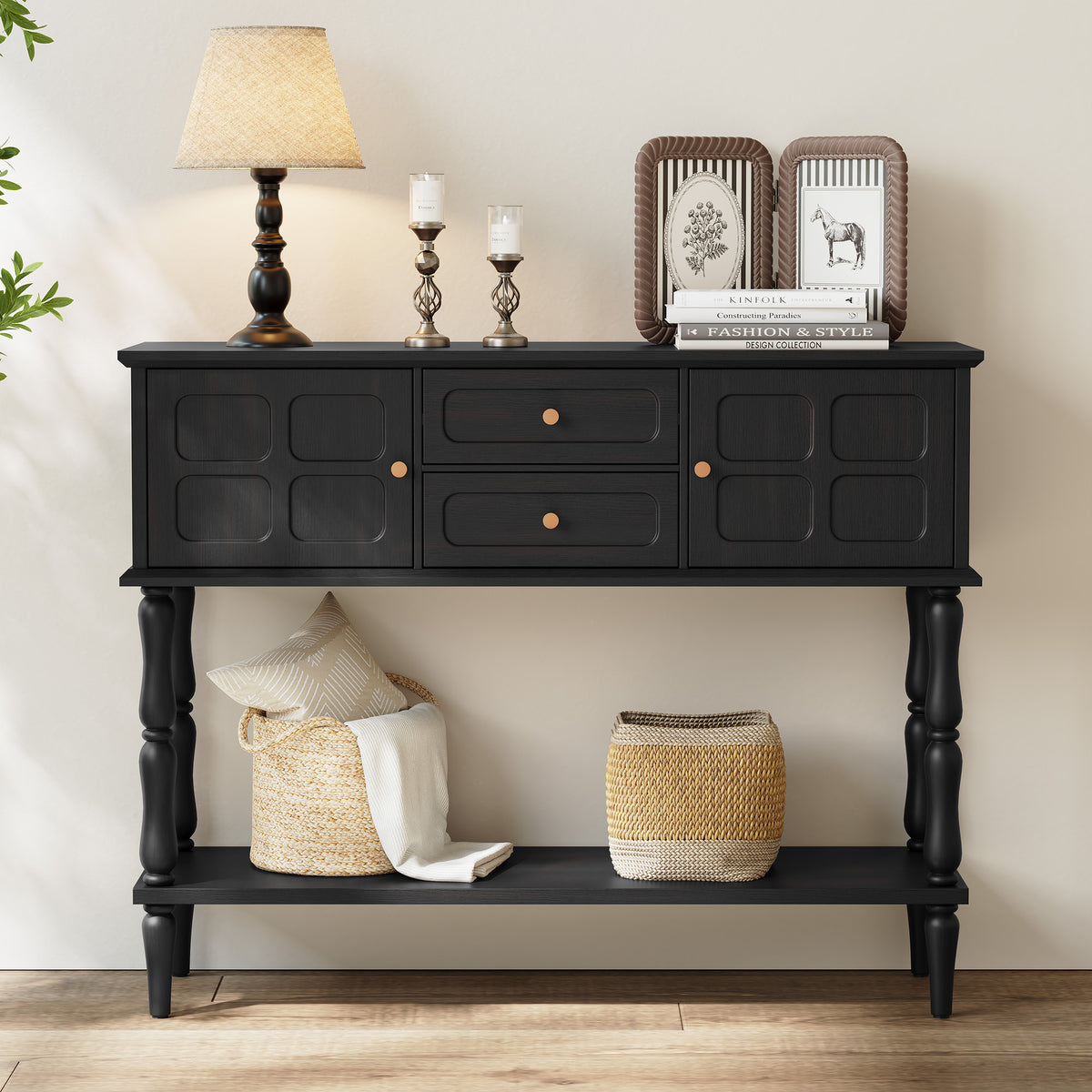 HLR Modern 42.1" Consoles Table, Entryway Table with Storage Shelf Quick Assembly for Living Room, Black
