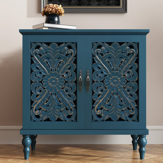 CBJCBJ 31.5" Mid Century Retro Sideboard Buffet Cabinet 2 Door, Accent Cabinet for Dining Room, Blue