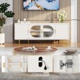 CBJCBJ 66" TV up to 75" Stand for Living Room, Entertainment Center with Glass Storage Cabinet