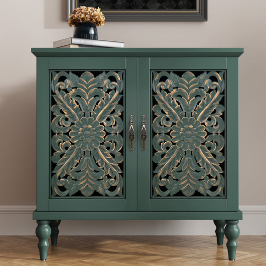 CBJCBJ 31.5" Mid Century Retro Sideboard Buffet Cabinet 2 Door, Accent Cabinet for Dining Room,Green