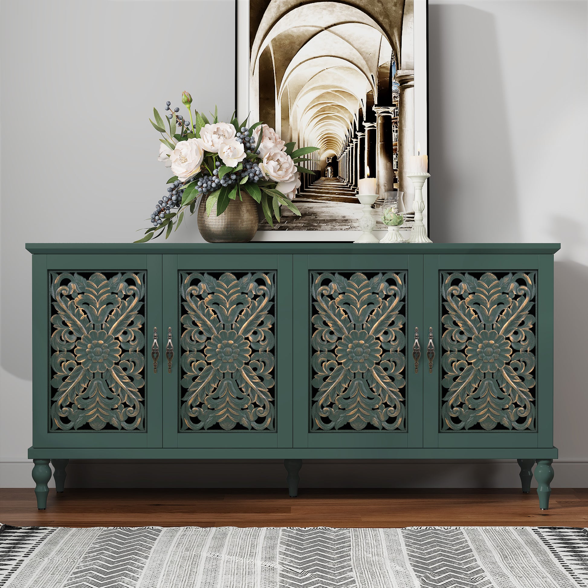 HLR® Vintage Carved Accent Cabinet with 2/4 Doors