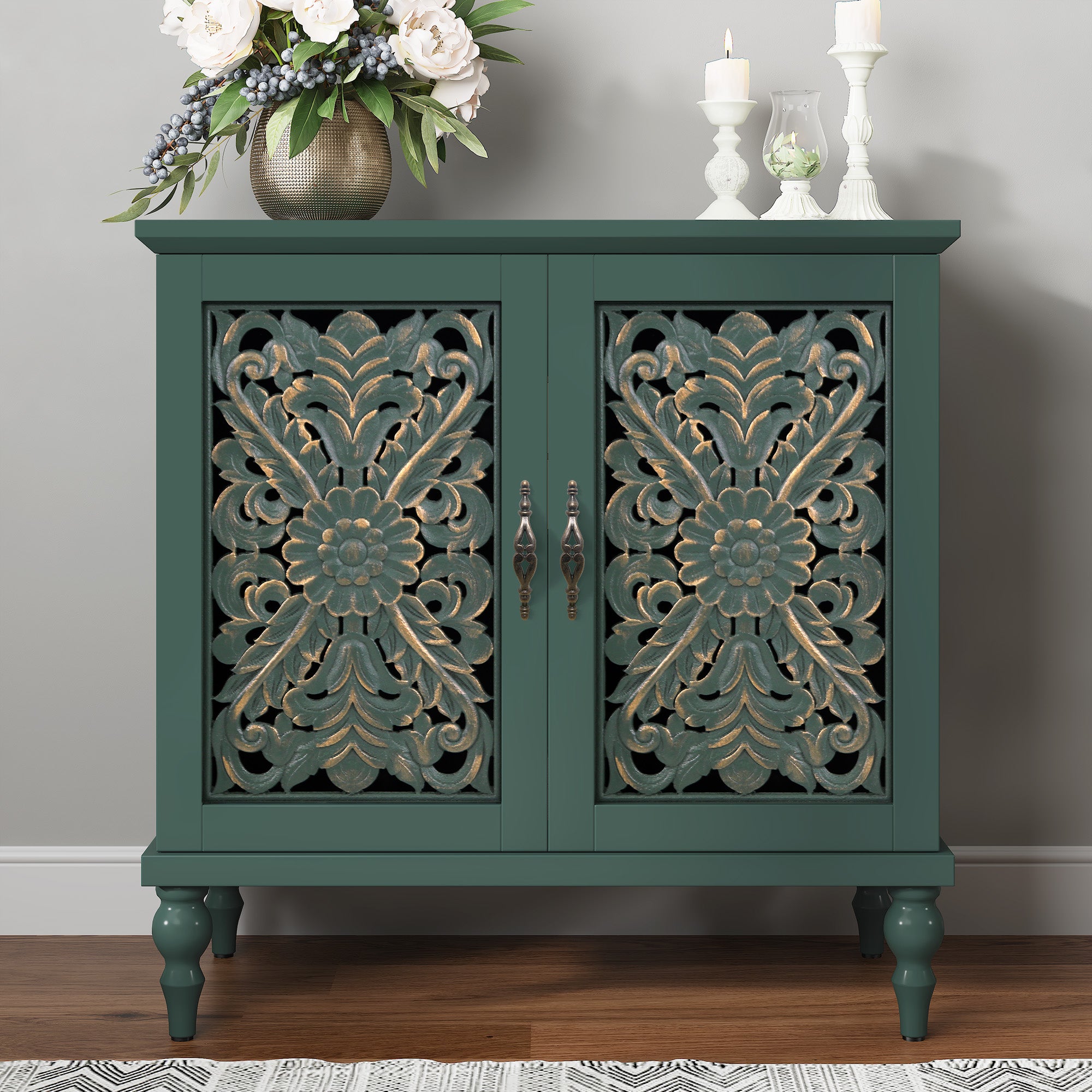 CBJCBJ 31.5" Mid Century Retro Sideboard Buffet Cabinet 2 Door, Accent Cabinet for Dining Room,Green