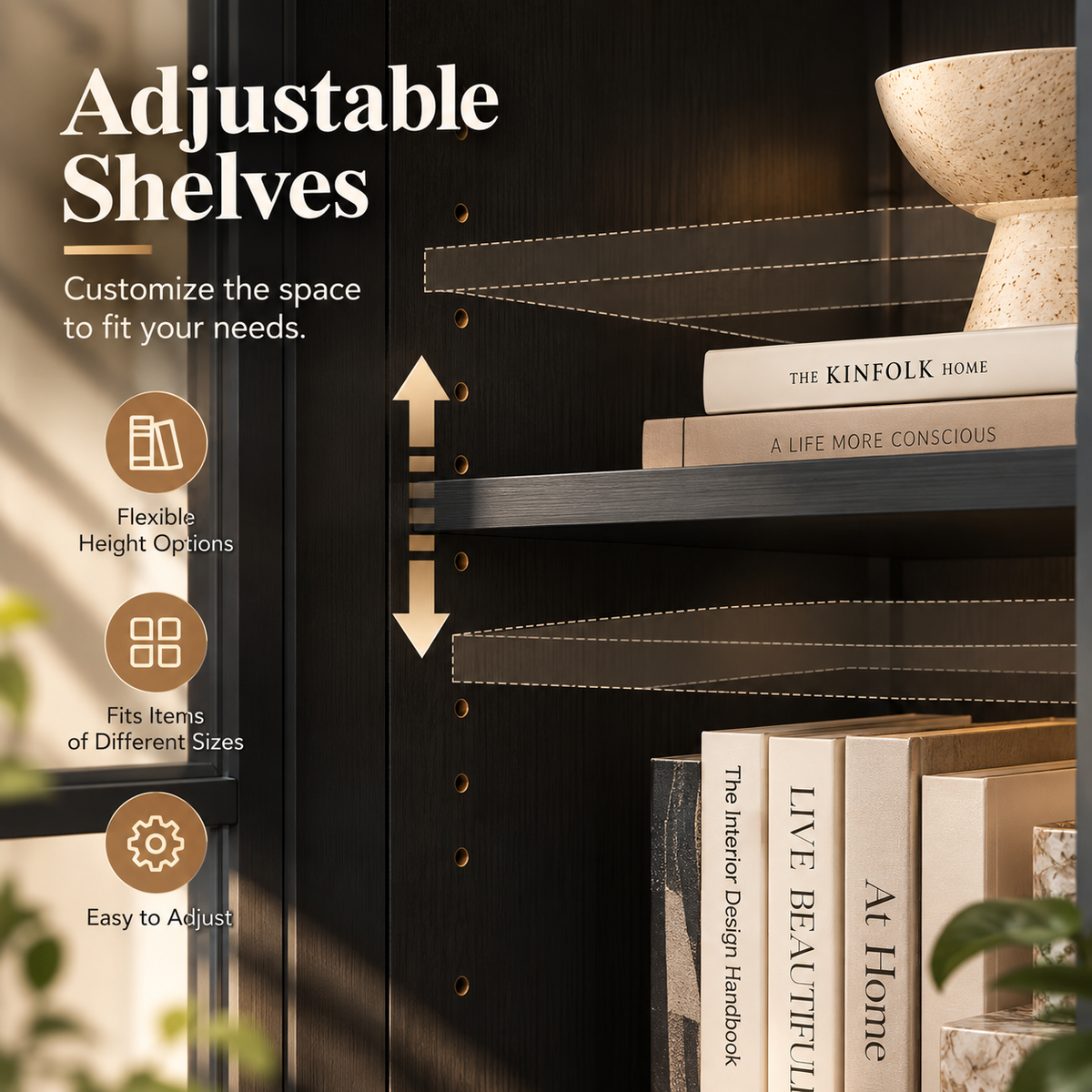 HLR 71" Tall Arched Modern Display Cabinet with Drawers, Curio Bookcases Cabinet with Glass Doors, Black