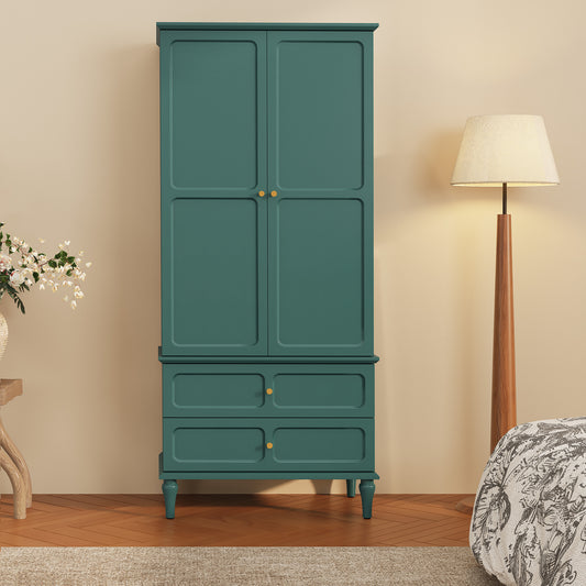 CBJCBJ 70"Mid-Century Wood Armoires Wardrobe Closet, Bedroom Clothing Storage Cabinet with Hanging Rail