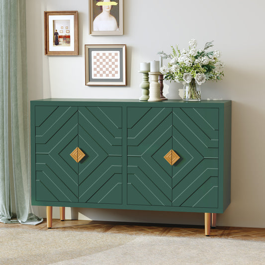 CBJCBJ 48" Modern Accent Sideboard Buffet Cabinet with 4 Doors & Shelves, Credenza for Living Room Storage,Green