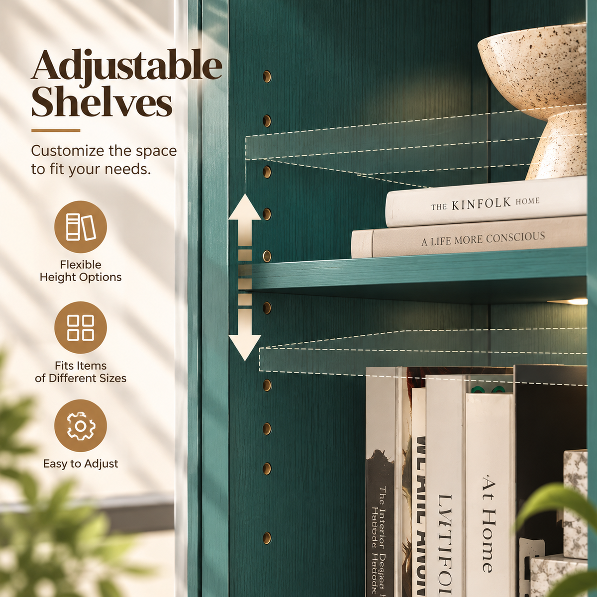 HLR 71" Tall Arched Modern Display Cabinet with Drawers, Curio Bookcases Cabinet with Glass Doors, Green