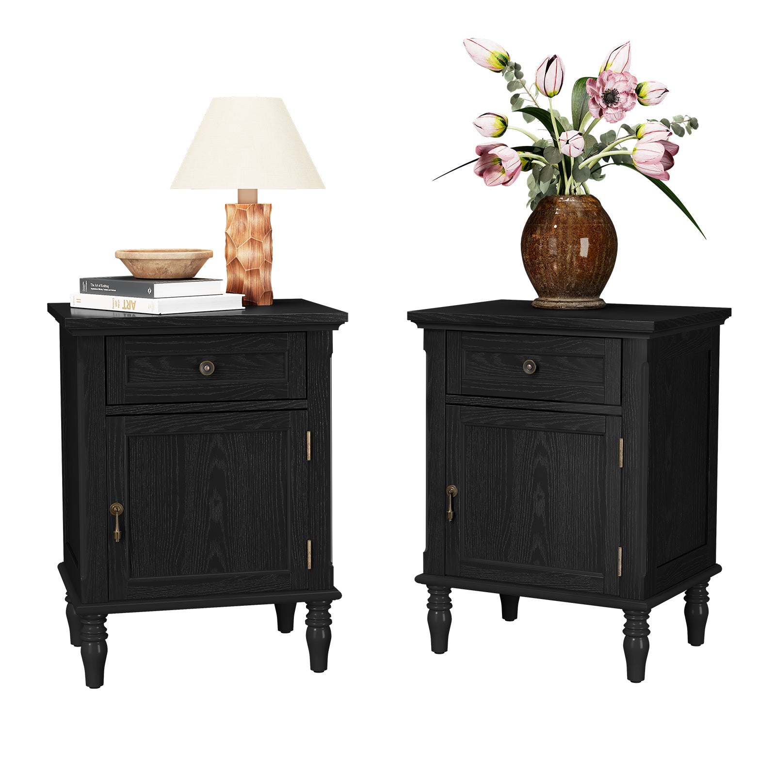 HLR 25"H Nightstands Set of 2, Modern Retro Bedside Table with Drawer, End Table for Bedroom, Black