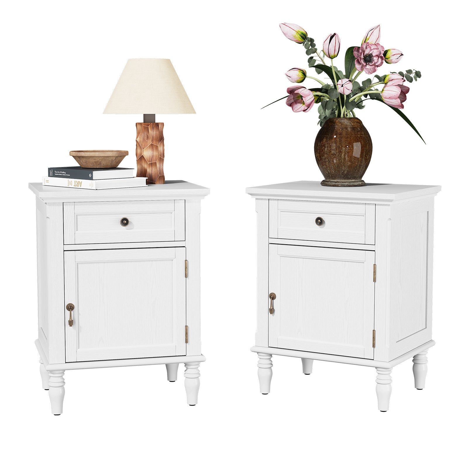 HLR 25"H Nightstands Set of 2, Modern Retro Bedside Table with Drawer, End Table for Bedroom, White